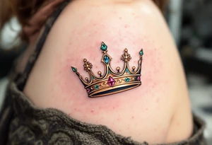 Gold-inked royal crowns with tiny emerald and ruby details. tattoo idea