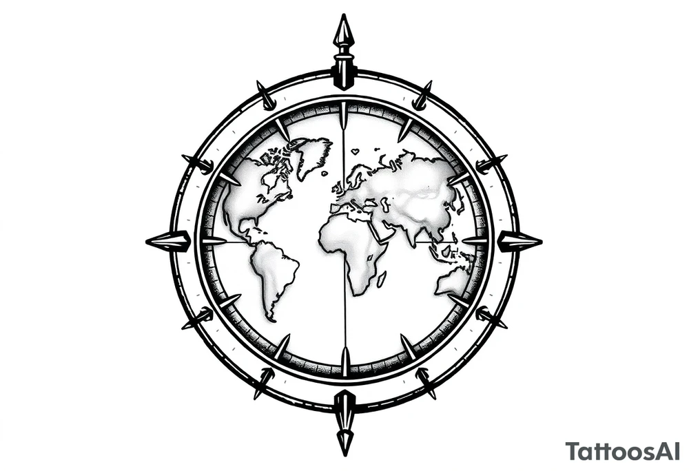 compass with world map tattoo idea