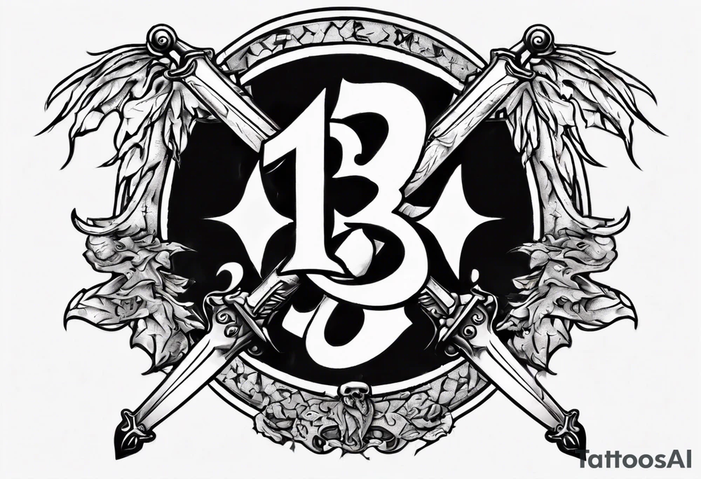 memorial tattoo using "13" and a sword tattoo idea