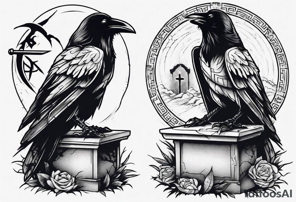 Raven on the grave with the katana tattoo idea