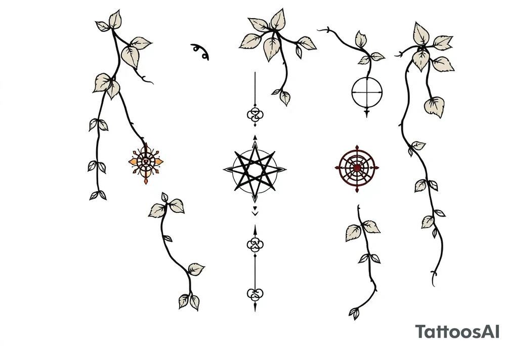 Ivy. Vines with wiccan symbols and zodiac signs tattoo idea