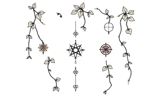 Ivy. Vines with wiccan symbols and zodiac signs tattoo idea