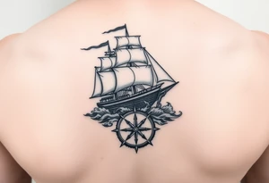 a ship in stormy seas,under it a compass. tattoo idea