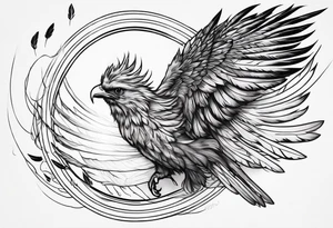 Icarus falling from the sun, with feathers floating down tattoo idea