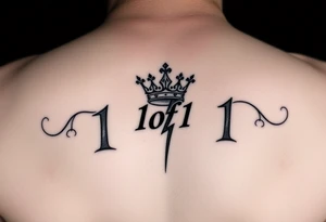 On my back forearm I want it to say 1of1 with a crown above “of” with lightning shadow tattoo idea