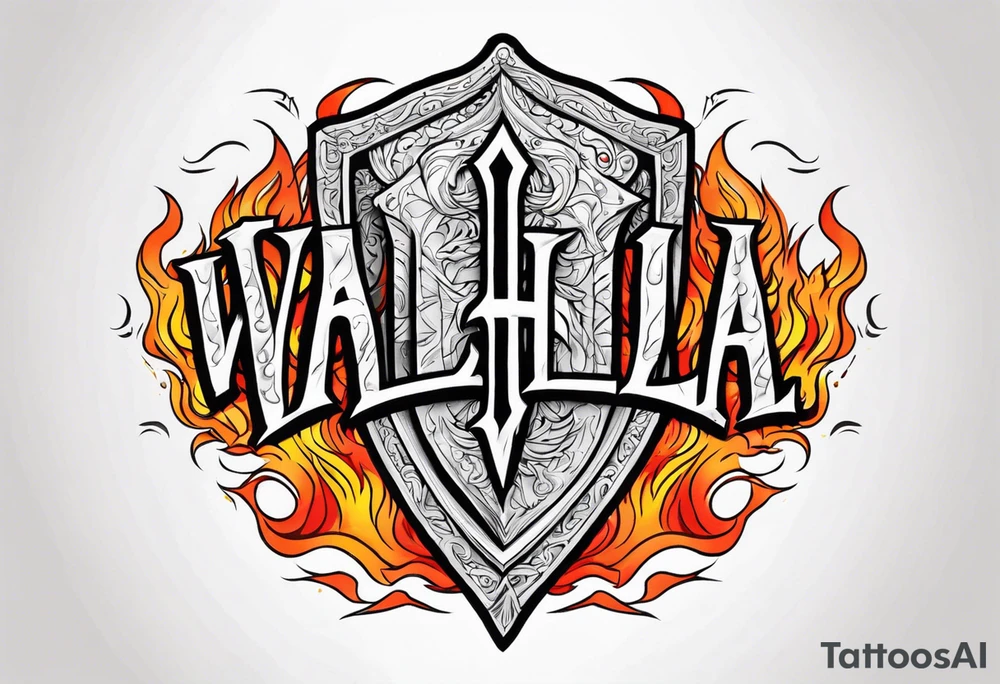 valhalla sword shield funeral on fire tattoo idea