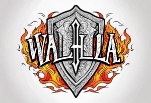 valhalla sword shield funeral on fire tattoo idea