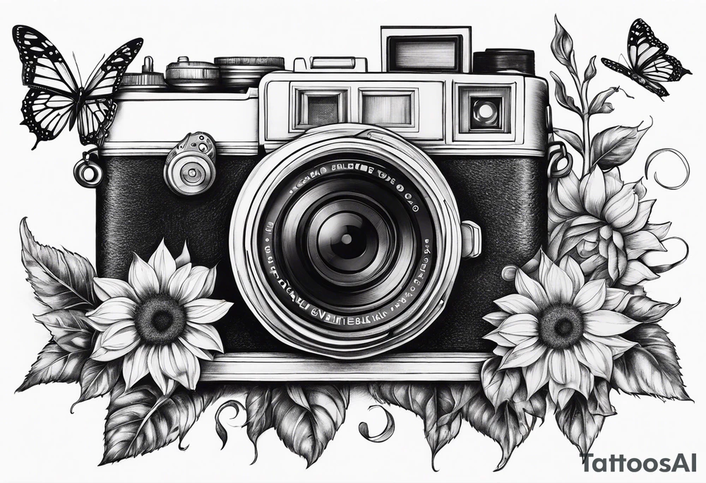 sunflower, camera, flower rose , book, butterfly tattoo idea sunflower, camera, flower rose , book, butterfly tattoo idea