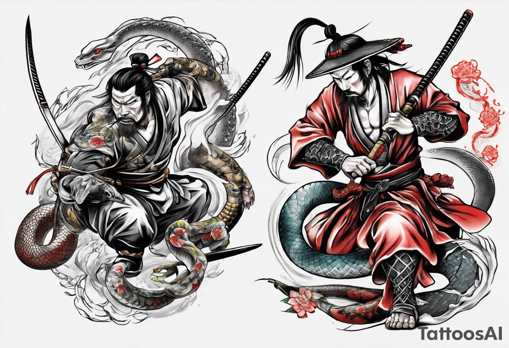 Samurai fighting a snake tattoo idea