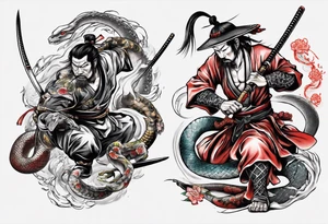 Samurai fighting a snake tattoo idea
