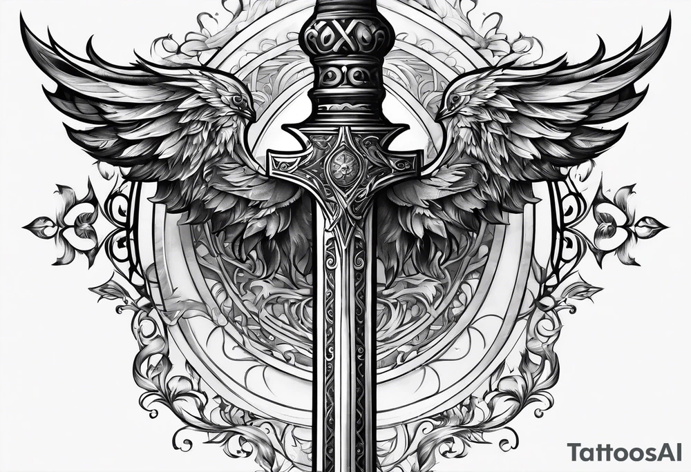 Magical sword thin tattoo idea