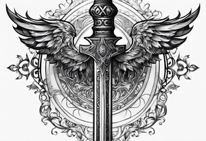 Magical sword thin tattoo idea