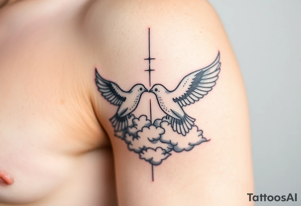 Doves, clouds, shining light to or from heaven tattoo idea Doves, clouds, shining light to or from heaven tattoo idea