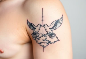 Doves, clouds, shining light to or from heaven tattoo idea