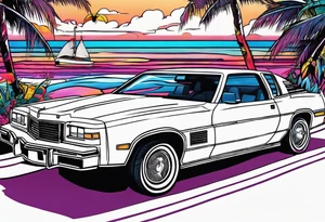 1980's miami vice style beach party, tattoo idea