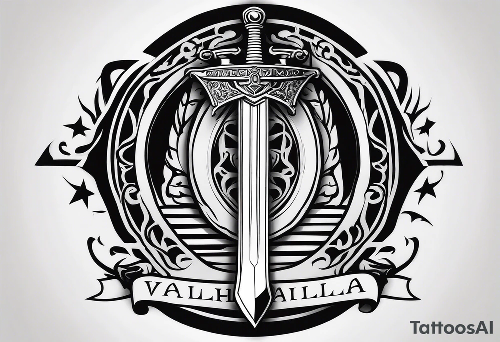 Valhalla sheild sword stairs tattoo idea
