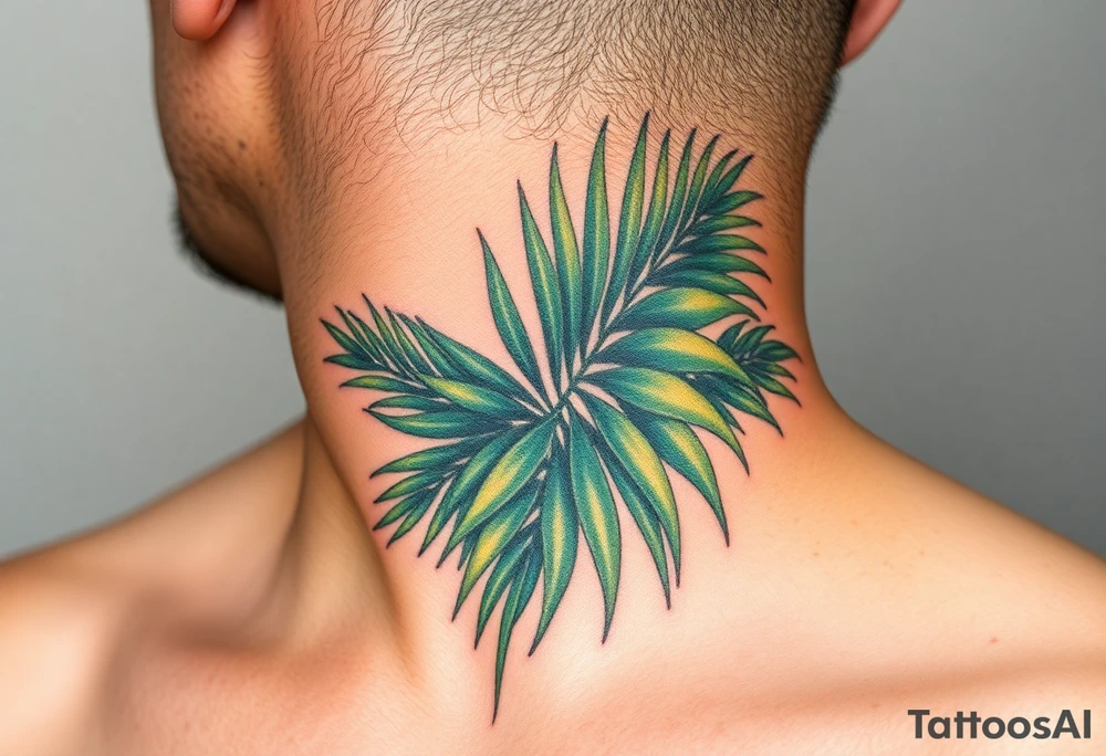 realistic large woven palm leaves tattoo idea