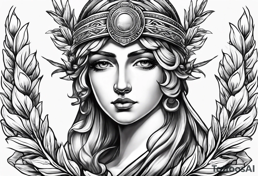 Athena with a laurel wreath in the middle tattoo idea