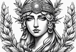 Athena with a laurel wreath in the middle tattoo idea