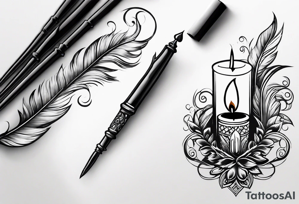 quill pen with candle tattoo idea