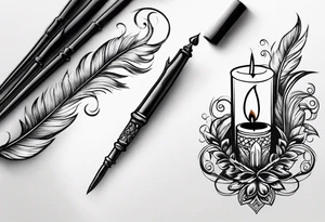 quill pen with candle tattoo idea