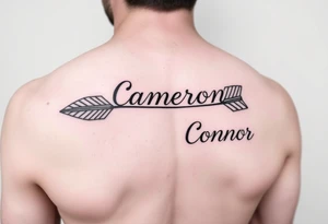1 feminine arrow that incorporates the name Cameron and another feminine arrow that incorporates the name Connor tattoo idea