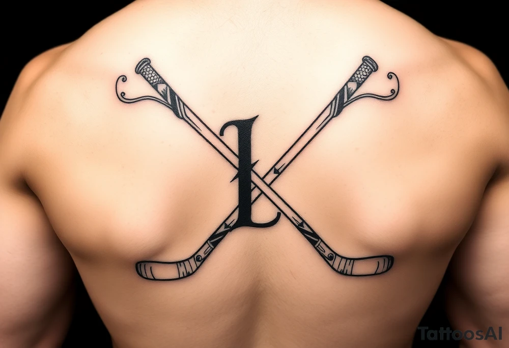 Ella with hockey sticks for L tattoo idea