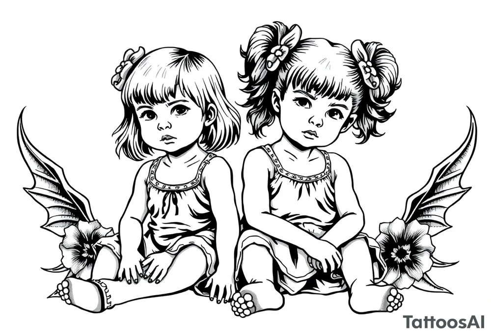 Two little girls sit in front tattoo idea