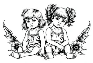 Two little girls sit in front tattoo idea