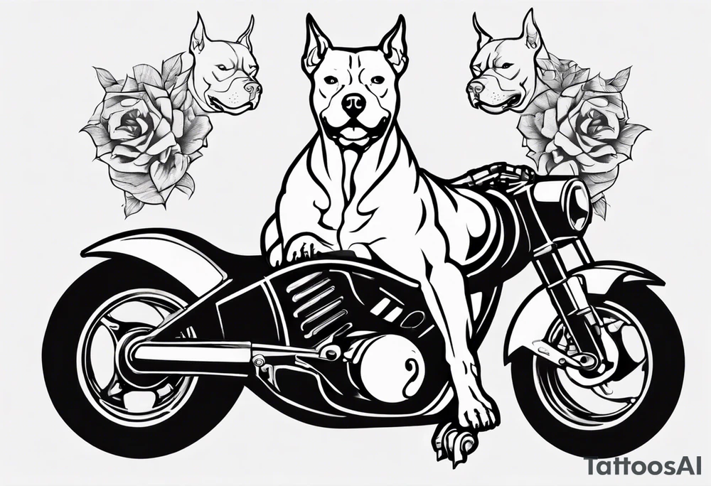 Pitbull sitting on a motorcycle tattoo idea