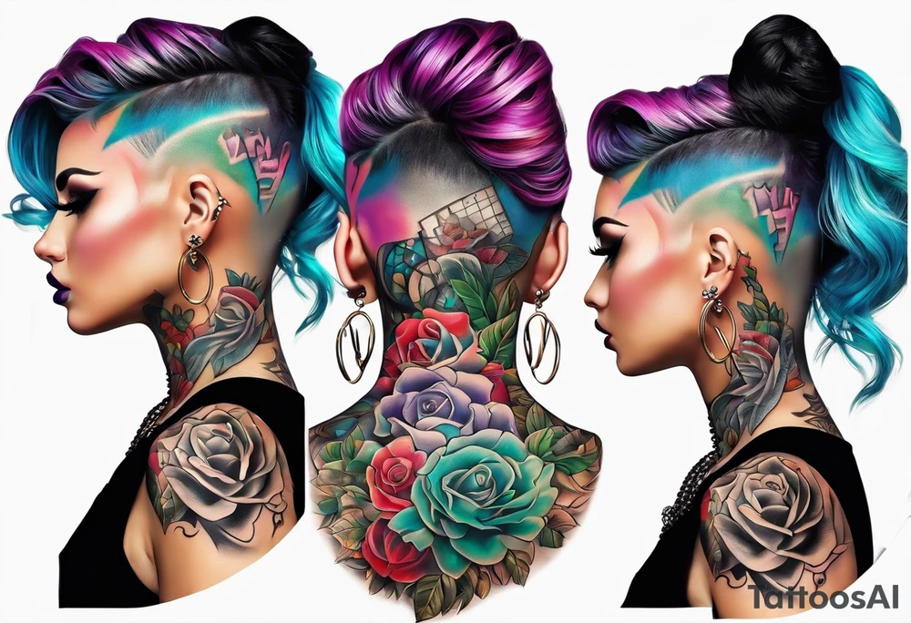 neck tattoo stencil about pain and struggle in new school or polka trash style tattoo idea