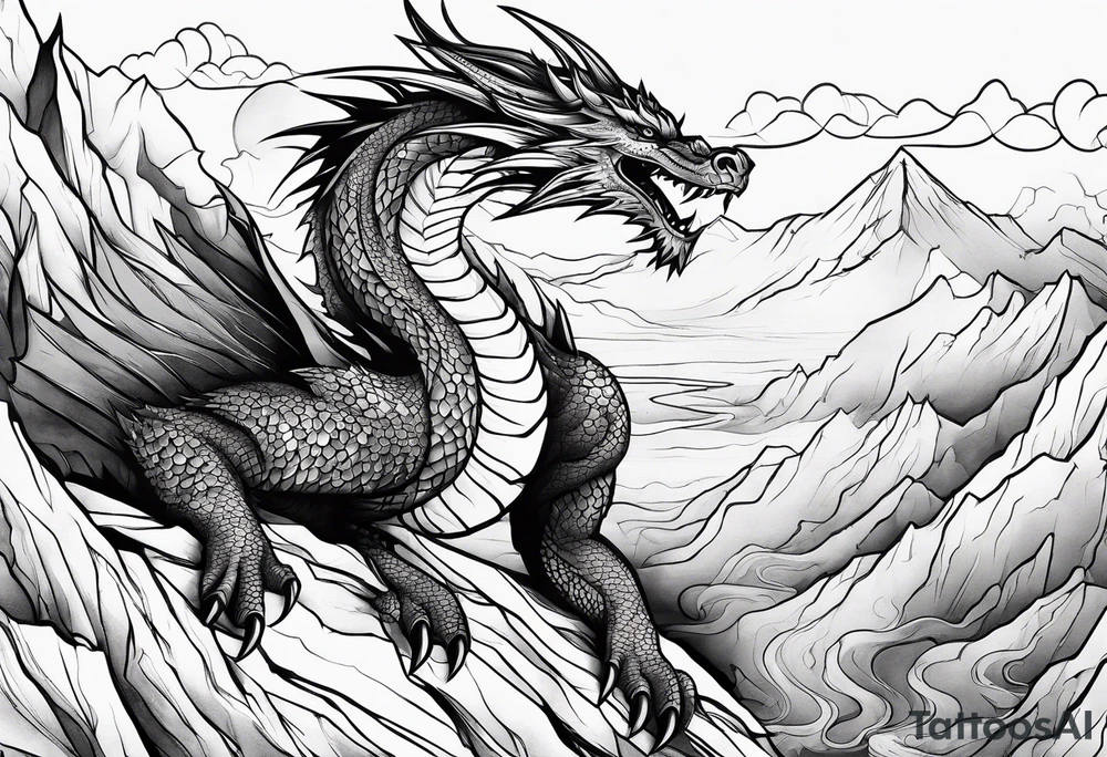 dragon on a moutain tattoo idea
