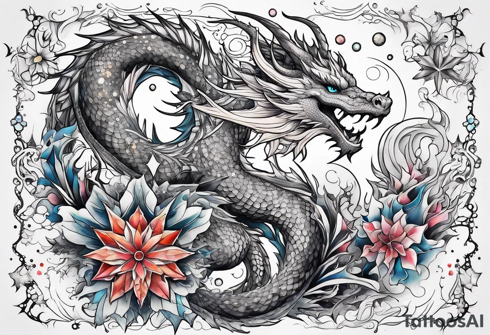 Constellation, dragon,snowflake tattoo idea