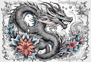 Constellation, dragon,snowflake tattoo idea