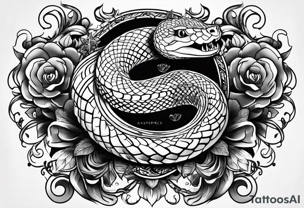 Arm tattoo with a snake amd smoke tattoo idea