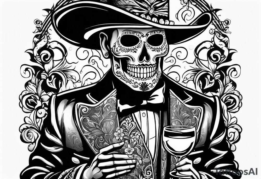 Mexico day of dead  man standing
 drink horizontal tattoo idea
