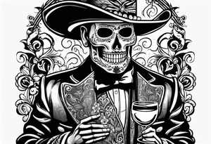 Mexico day of dead  man standing
 drink horizontal tattoo idea