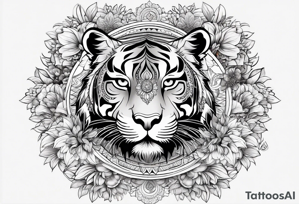 Tiger mandala flowers tattoo idea