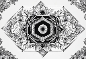 black hexagon filled with nature tattoo idea