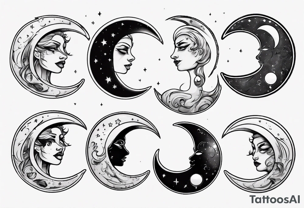 crescent moon with cartoon face for men tattoo idea