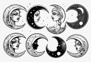 crescent moon with cartoon face for men tattoo idea