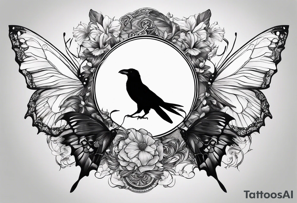 A Butterfly and a Raven like Ying Yang tattoo idea