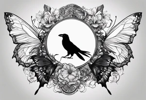 A Butterfly and a Raven like Ying Yang tattoo idea