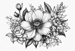 Bouquet of birth flowers february tattoo idea