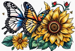 animal butterfly , flower rose, sunflower, tattoo idea