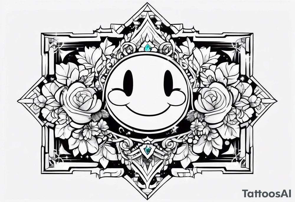 kirby smiling inside a long shinning crystal tattoo idea