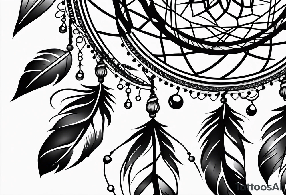 A black and white detailed dream catcher with a lot of shading tattoo idea