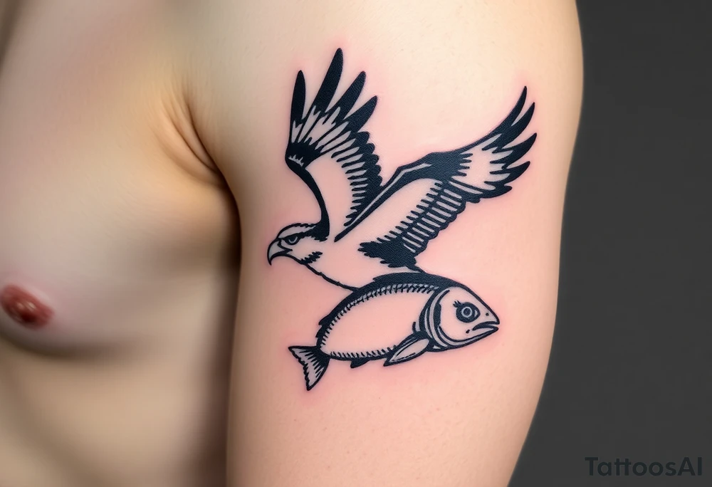 Osprey in flight with fish grasped between its talons tattoo idea