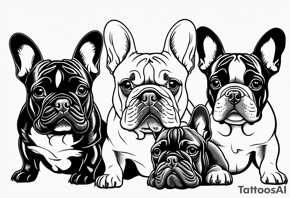 three French bulldogs tattoo idea