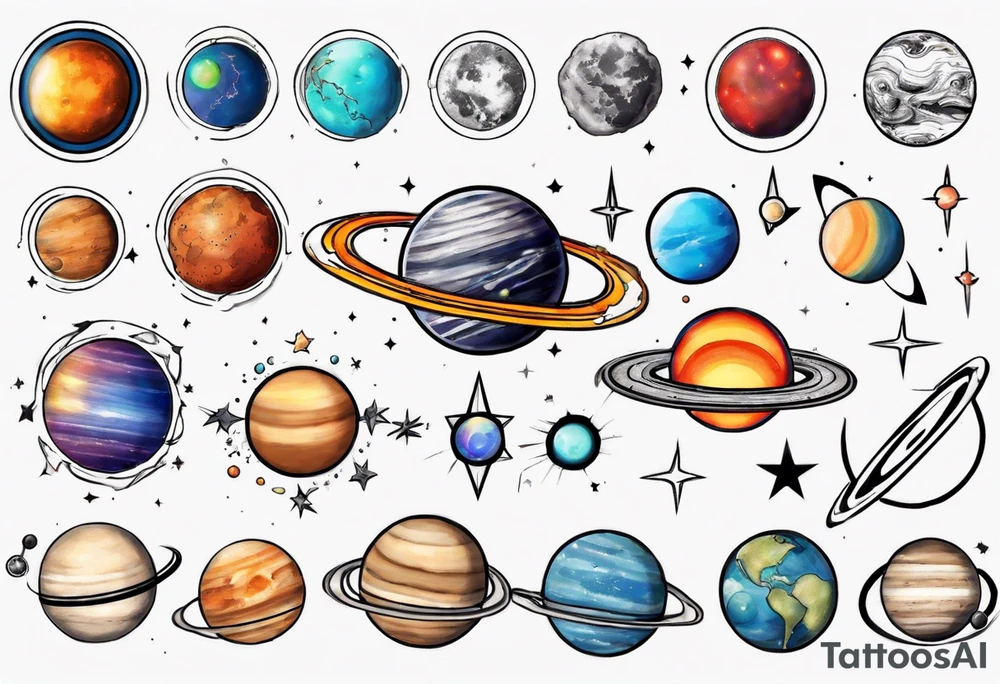 Lesbian flag color solar system tattoo idea